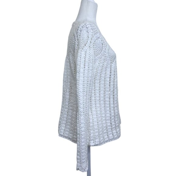 J. McLaughlin Shellona Sweater Crochet Open Knit White Cotton Womens Size L - Picture 2 of 7